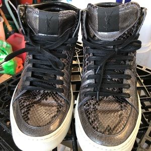 Yves St Laurent Brown Malibu High Python Sneakers